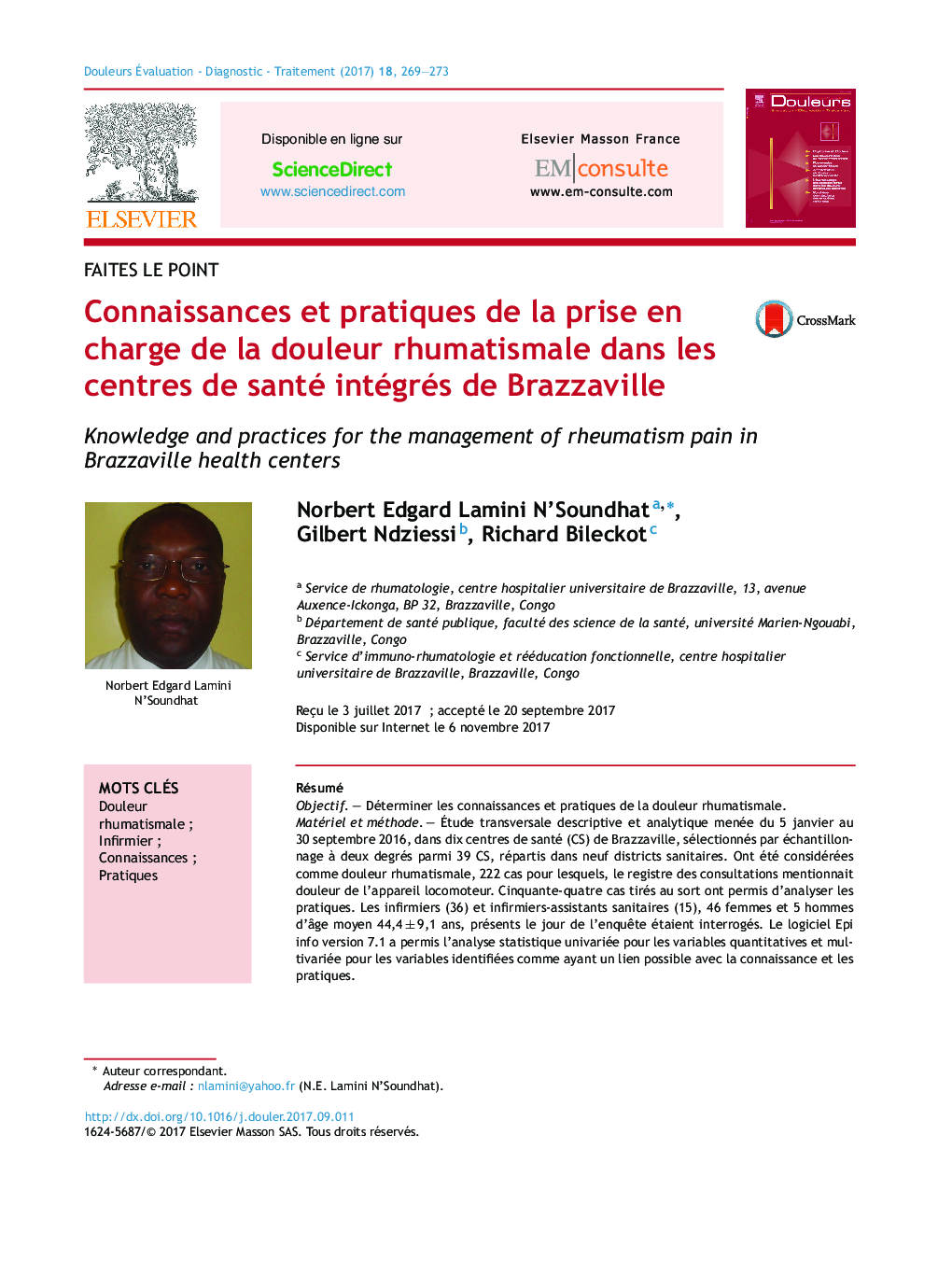 Connaissances et pratiques de la prise en charge de la douleur rhumatismale dans les centres de santé intégrés de Brazzaville