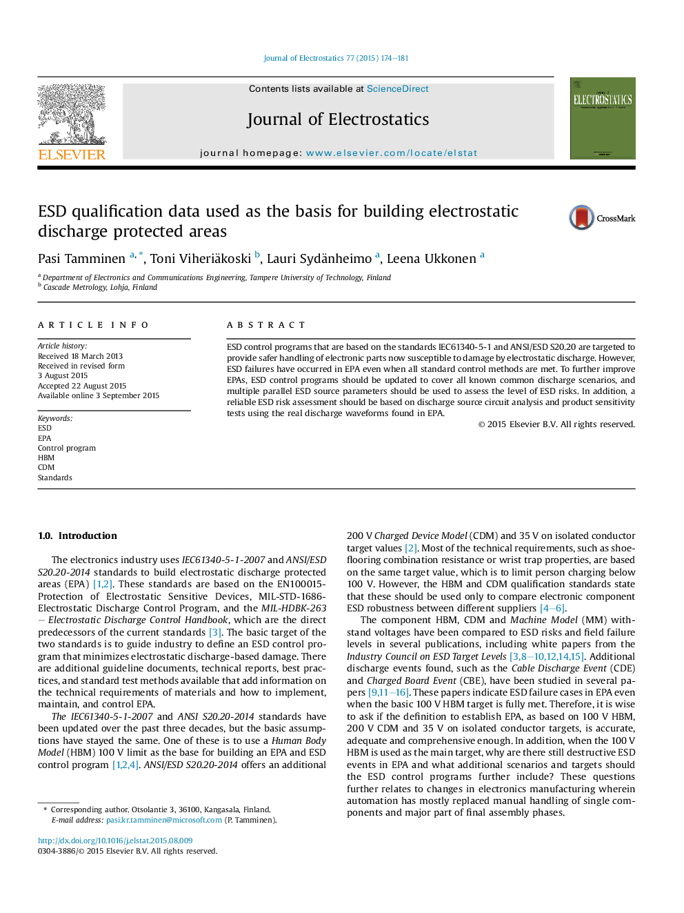 ESD qualification data used as the basis for building electrostatic discharge protected areas