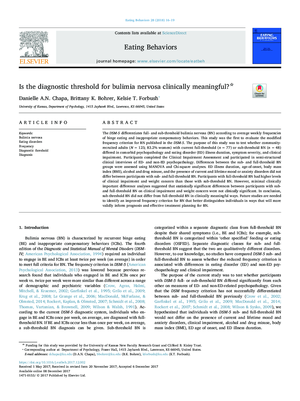 Is the diagnostic threshold for bulimia nervosa clinically meaningful?