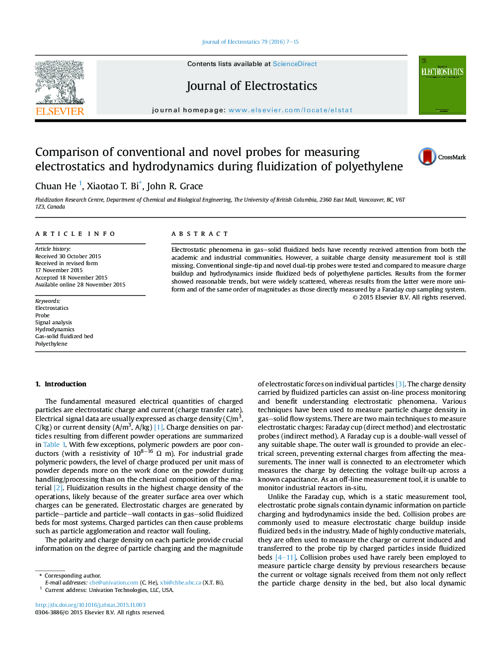 Comparison of conventional and novel probes for measuring electrostatics and hydrodynamics during fluidization of polyethylene