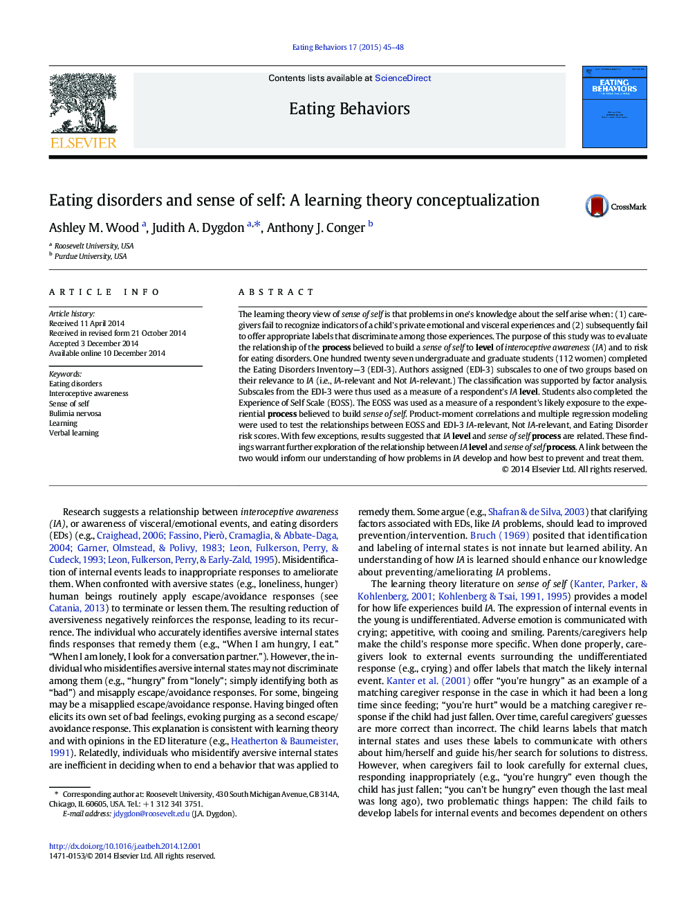 Eating disorders and sense of self: A learning theory conceptualization