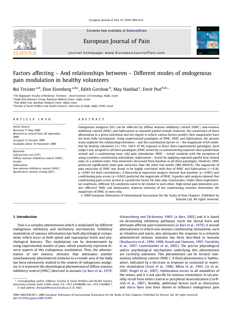 Factors affecting - And relationships between - Different modes of endogenous pain modulation in healthy volunteers