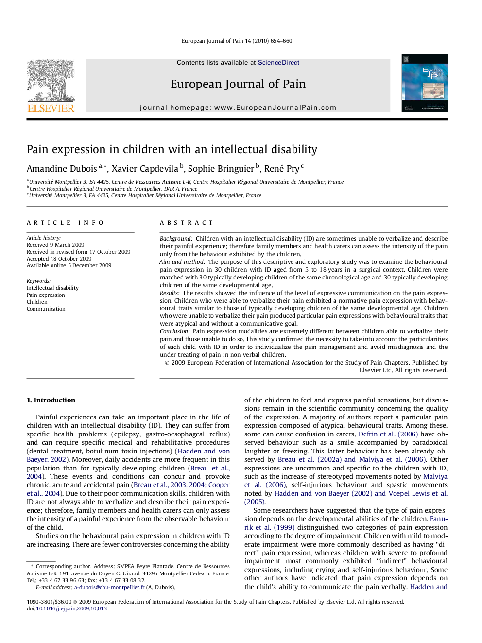 Pain expression in children with an intellectual disability