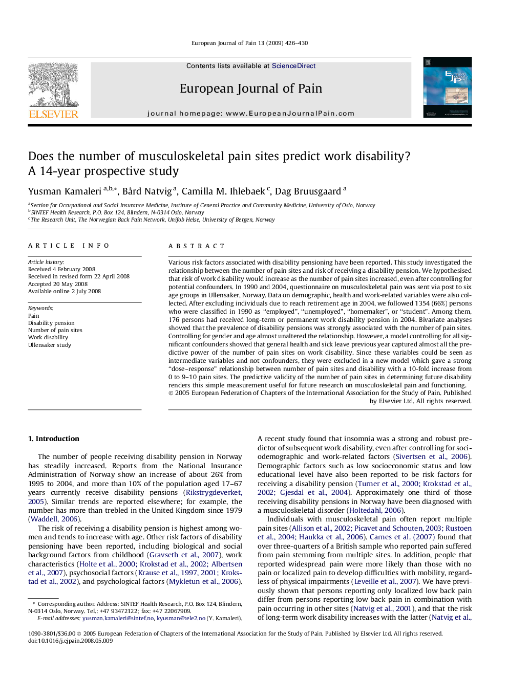 Does the number of musculoskeletal pain sites predict work disability? A 14-year prospective study