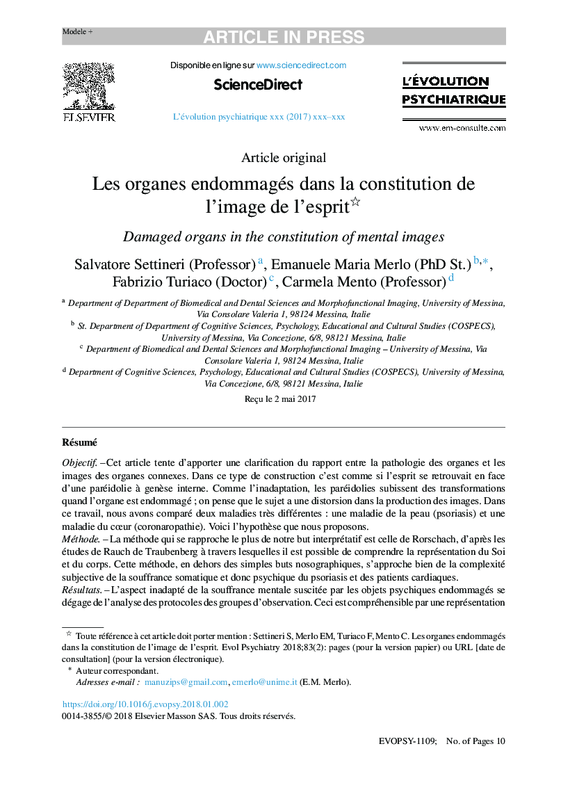 Les organes endommagés dans la constitution de l'image de l'esprit