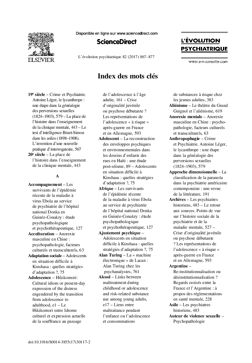 Index des mots clés