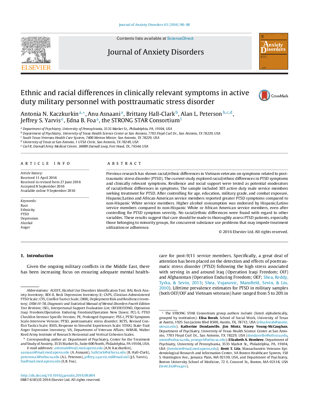 Ethnic and racial differences in clinically relevant symptoms in active duty military personnel with posttraumatic stress disorder