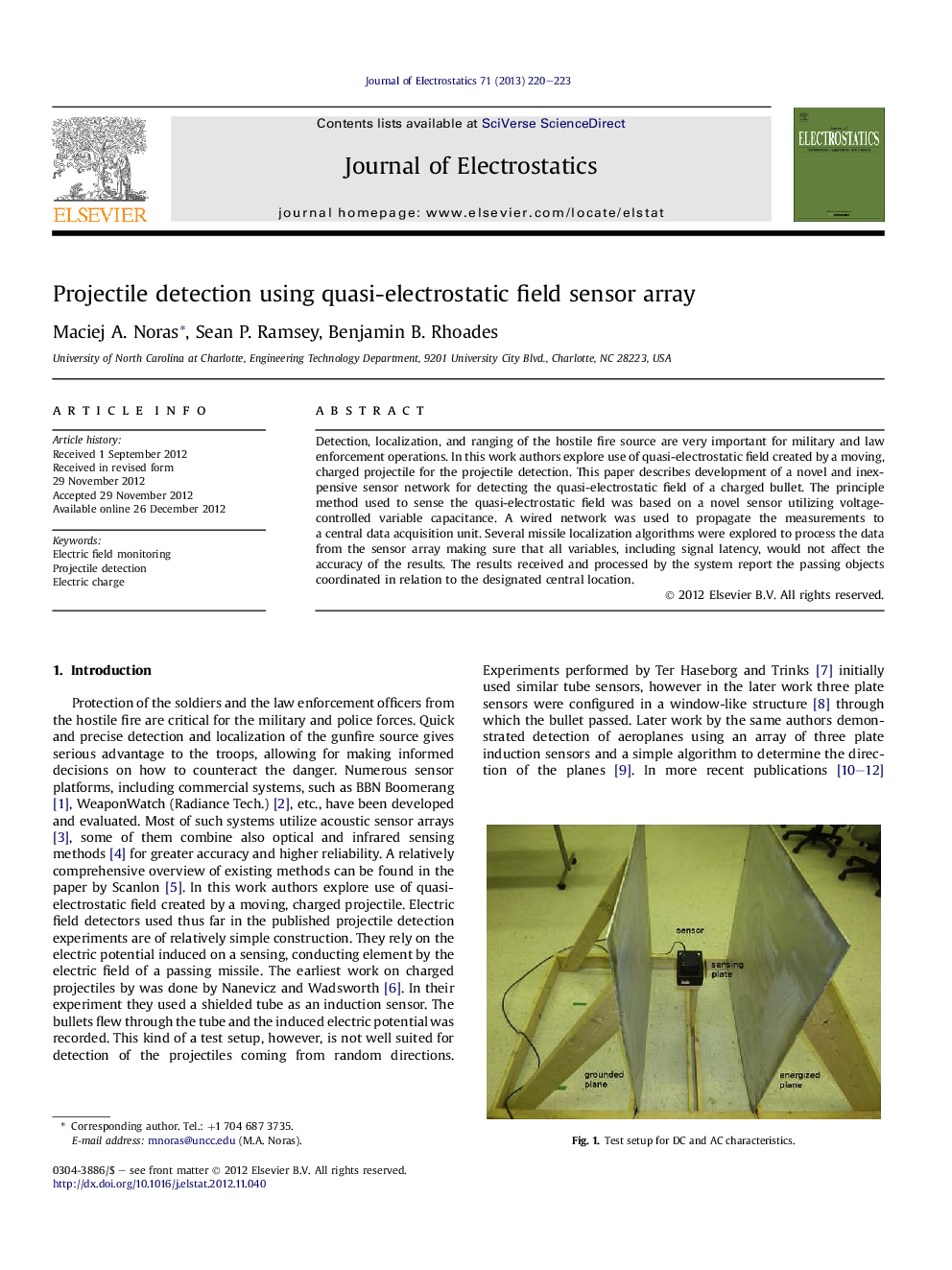 Projectile detection using quasi-electrostatic field sensor array