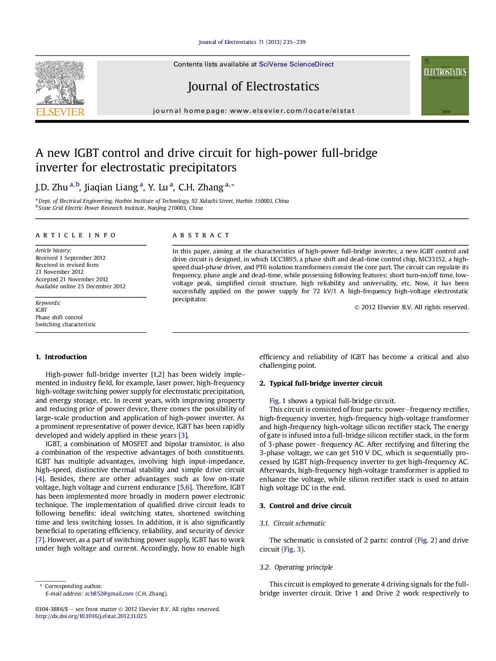 A new IGBT control and drive circuit for high-power full-bridge inverter for electrostatic precipitators