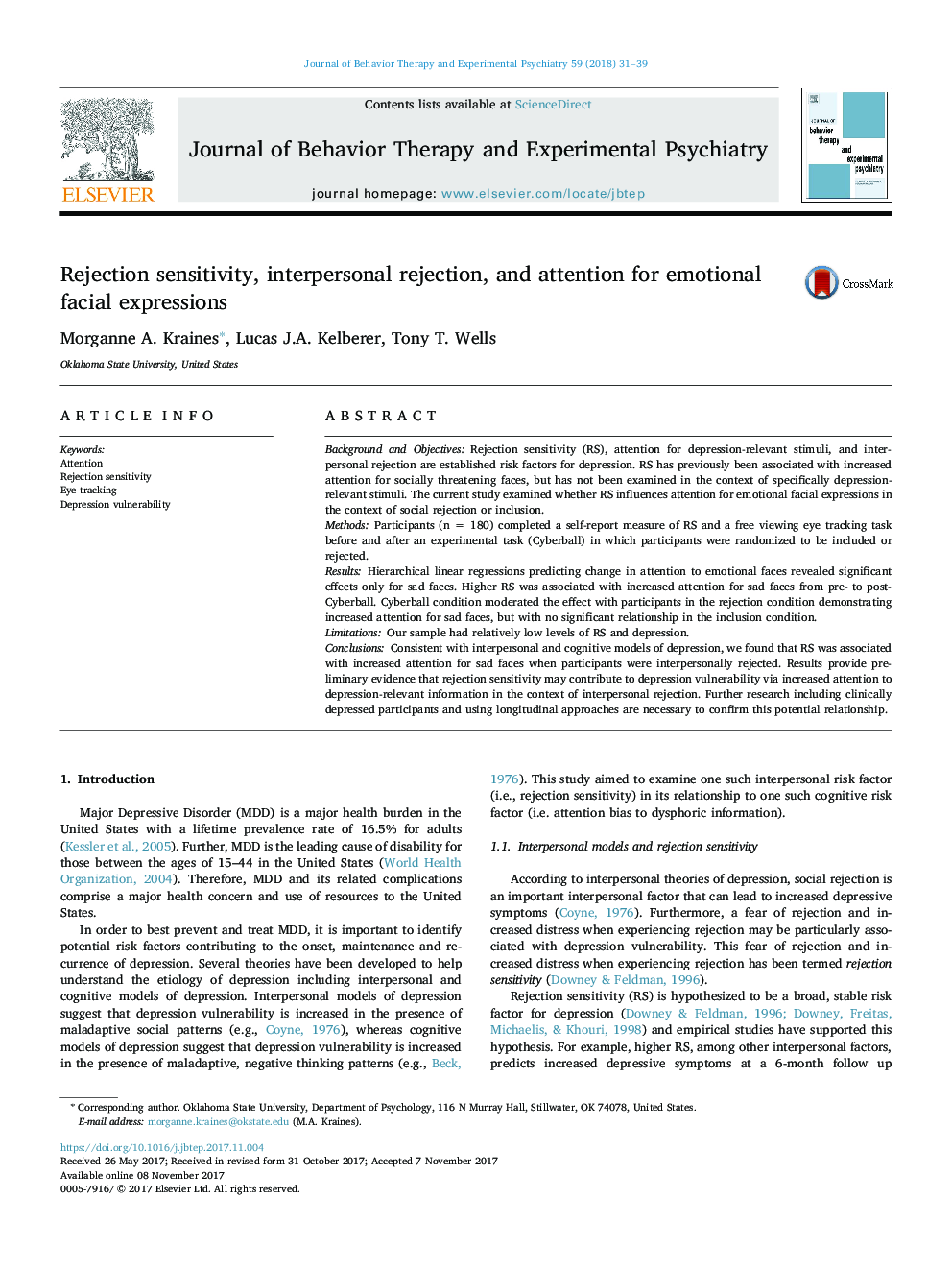 Rejection sensitivity, interpersonal rejection, and attention for emotional facial expressions