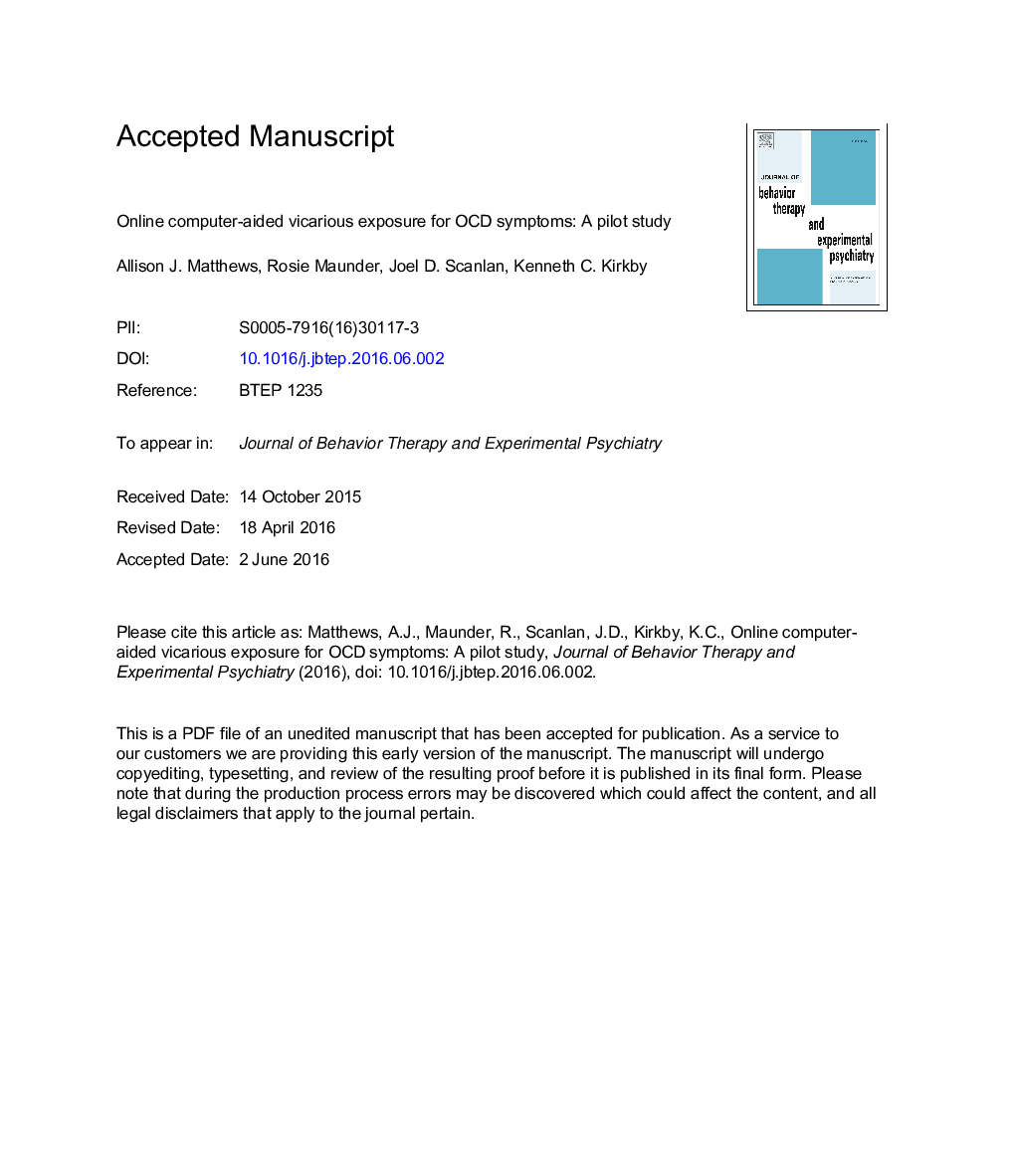 Online computer-aided vicarious exposure for OCD symptoms: A pilot study