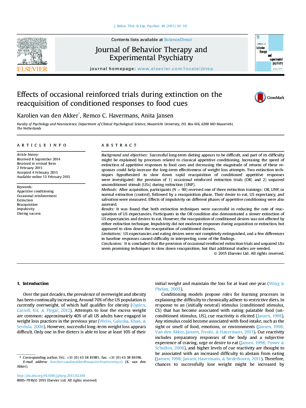 Effects of occasional reinforced trials during extinction on the reacquisition of conditioned responses to food cues