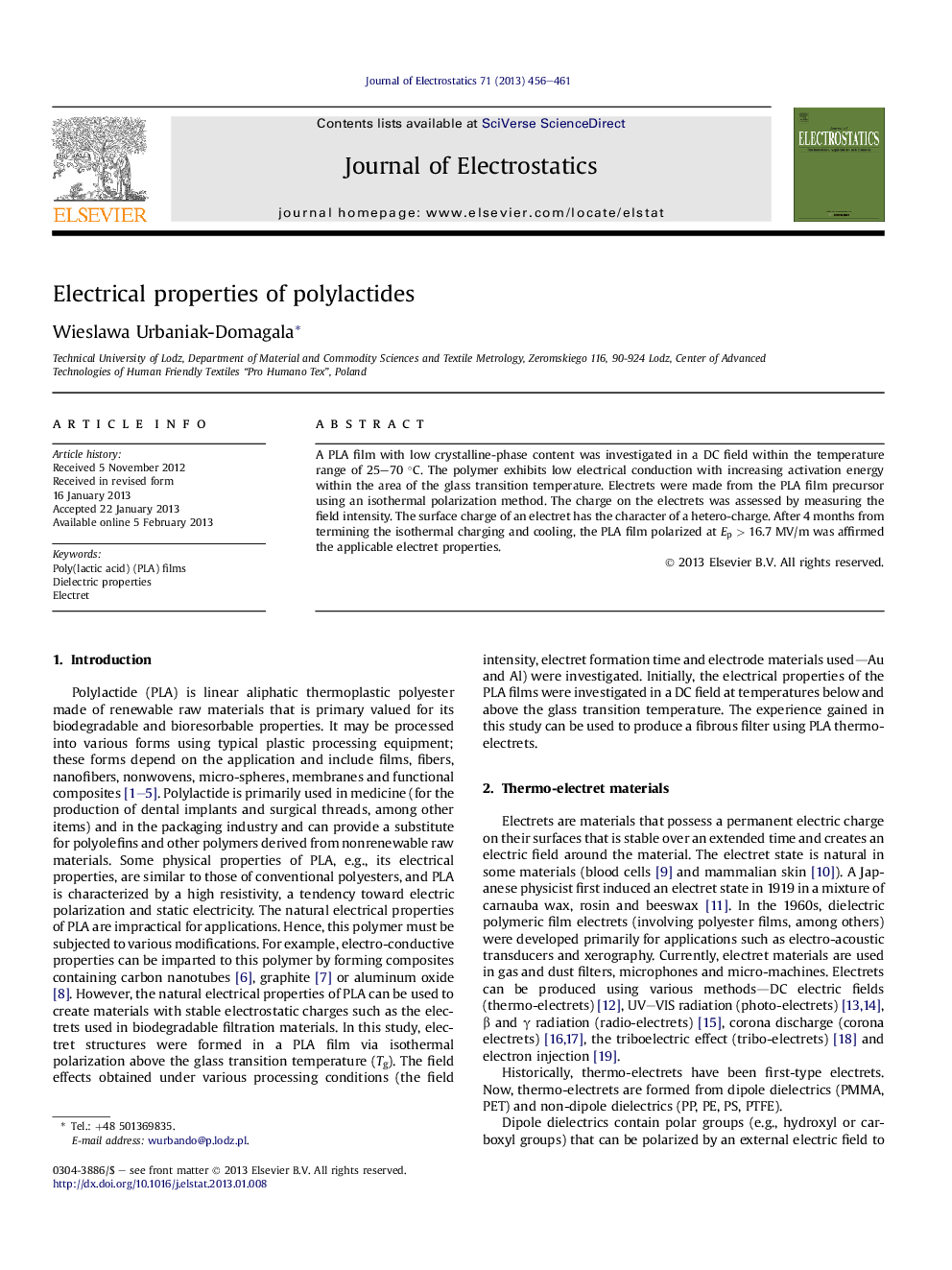 Electrical properties of polylactides