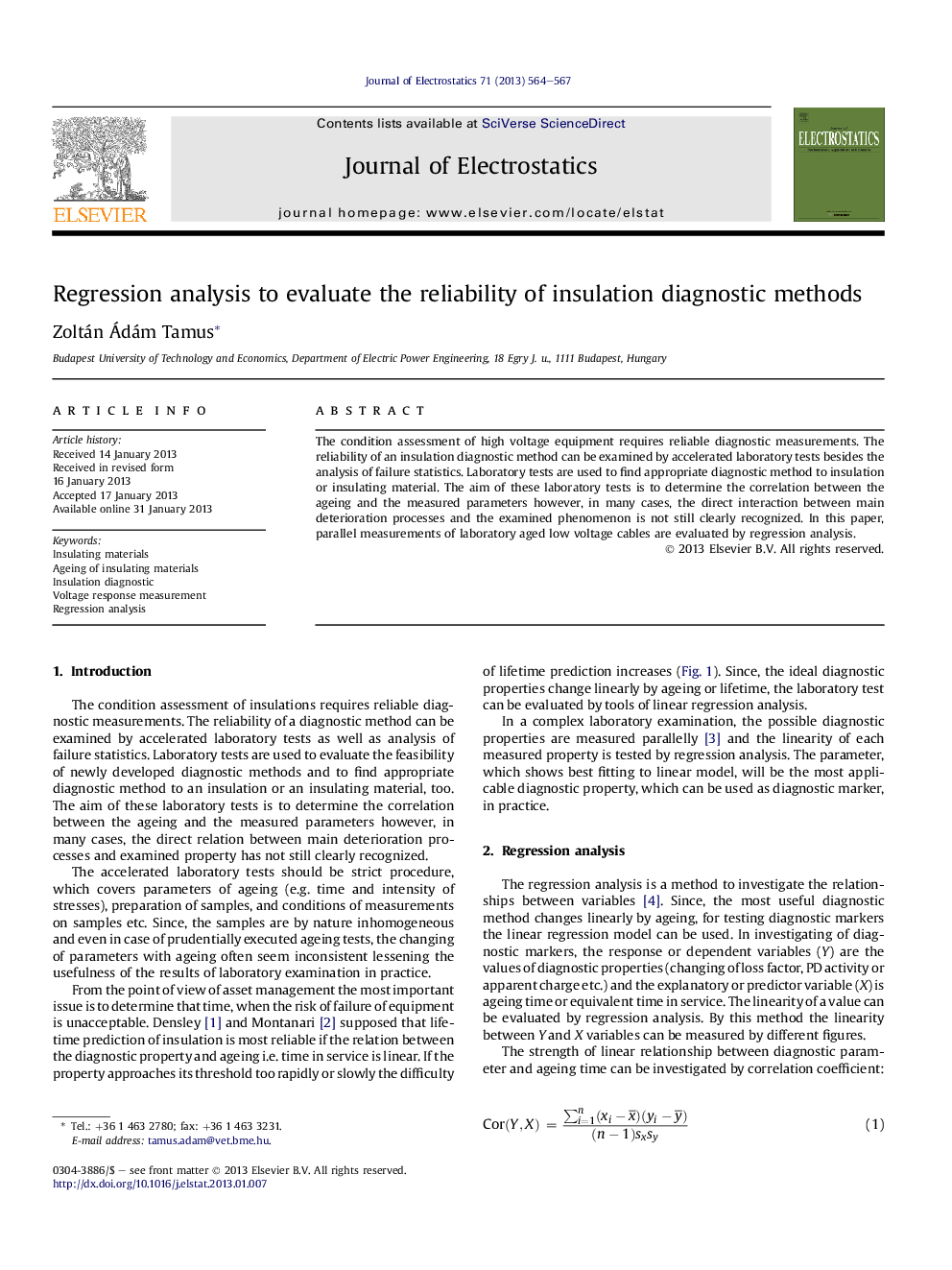 Regression analysis to evaluate the reliability of insulation diagnostic methods