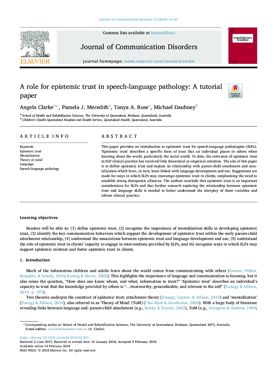 A role for epistemic trust in speech-language pathology: A tutorial paper