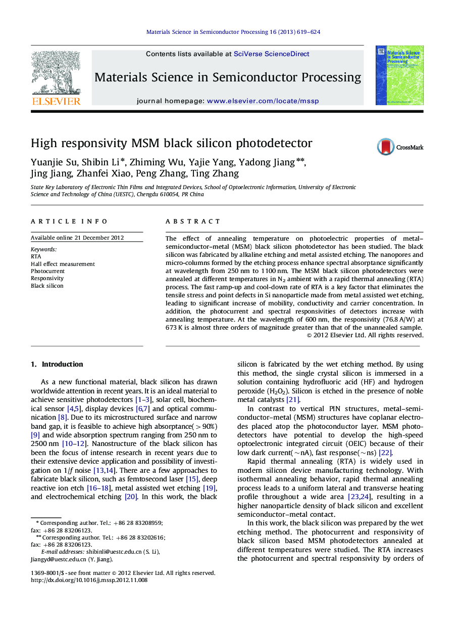 High responsivity MSM black silicon photodetector