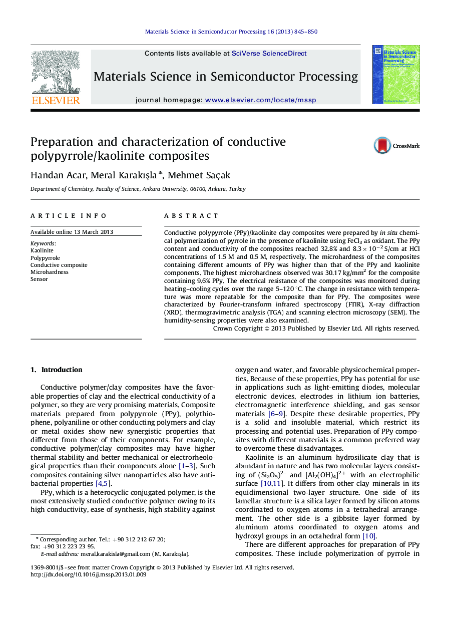 Preparation and characterization of conductive polypyrrole/kaolinite composites