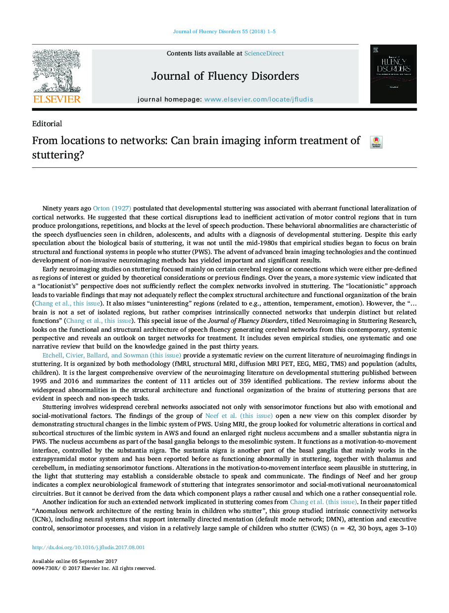 From locations to networks: Can brain imaging inform treatment of stuttering?