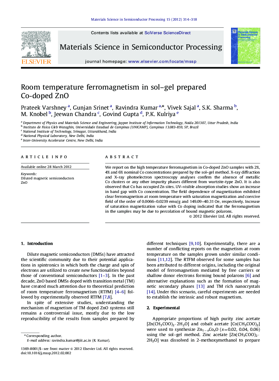 Room temperature ferromagnetism in sol–gel prepared Co-doped ZnO