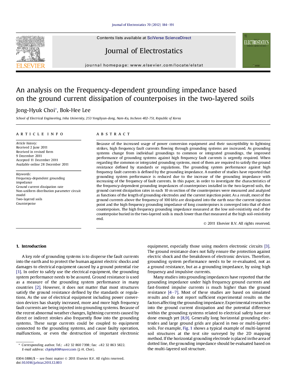 An analysis on the Frequency-dependent grounding impedance based on the ground current dissipation of counterpoises in the two-layered soils