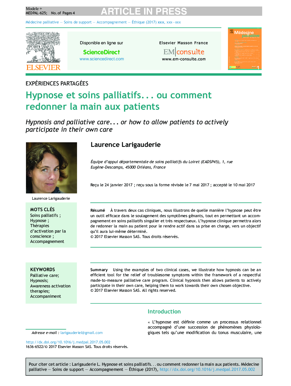 Hypnose et soins palliatifsâ¦ ou comment redonner la main aux patients