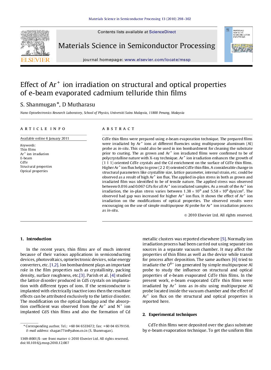 Effect of Ar+ ion irradiation on structural and optical properties of e-beam evaporated cadmium telluride thin films