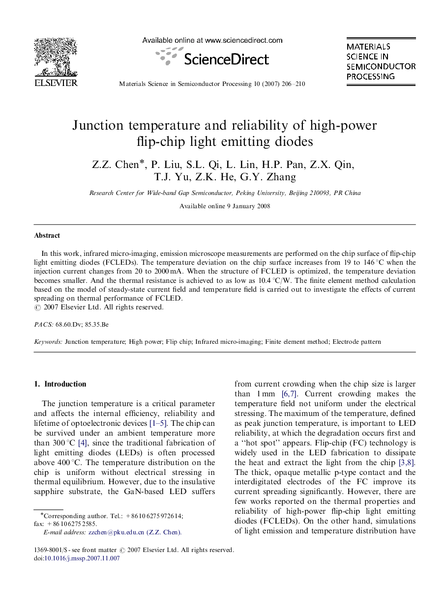 Junction temperature and reliability of high-power flip-chip light emitting diodes