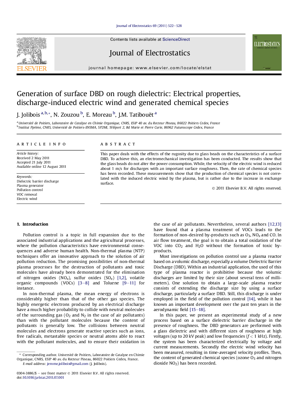 Generation of surface DBD on rough dielectric: Electrical properties, discharge-induced electric wind and generated chemical species