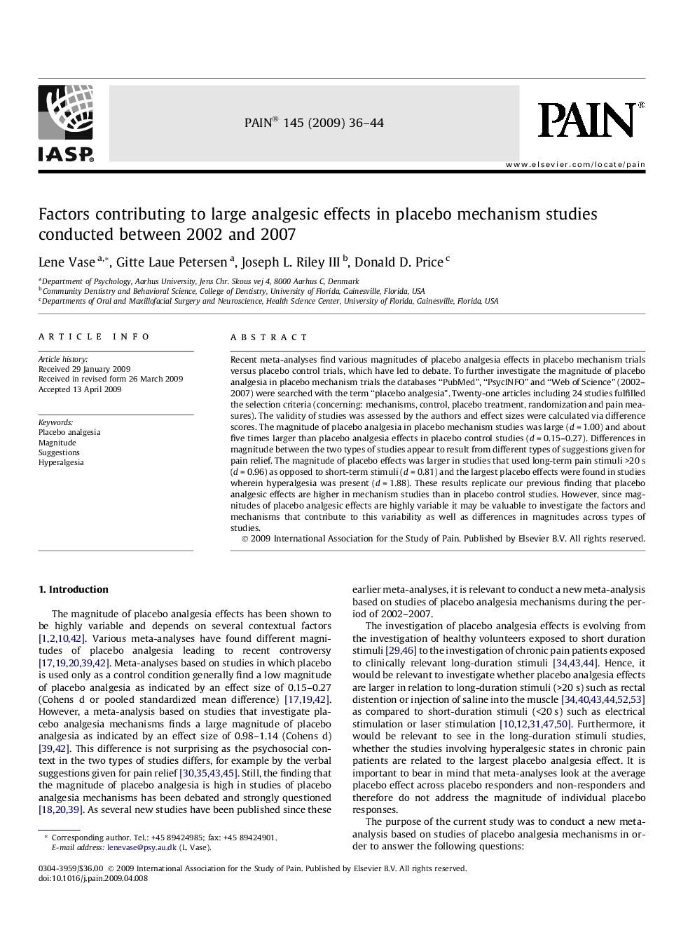 Factors contributing to large analgesic effects in placebo mechanism studies conducted between 2002 and 2007