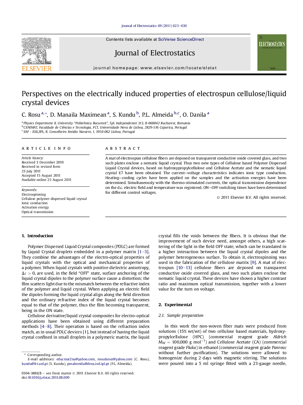 Perspectives on the electrically induced properties of electrospun cellulose/liquid crystal devices