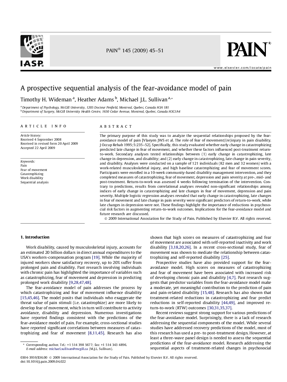 A prospective sequential analysis of the fear-avoidance model of pain