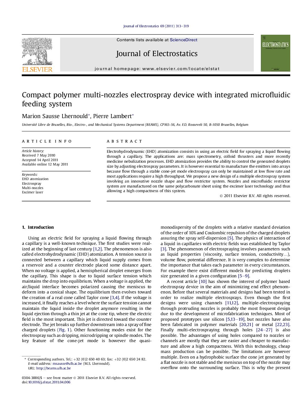 Compact polymer multi-nozzles electrospray device with integrated microfluidic feeding system