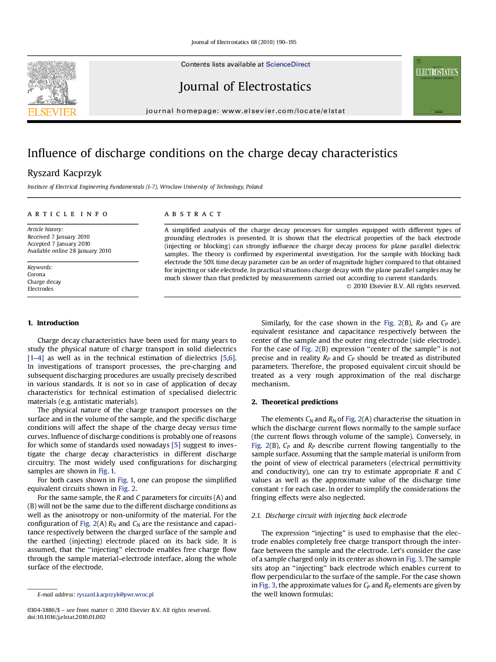 Influence of discharge conditions on the charge decay characteristics