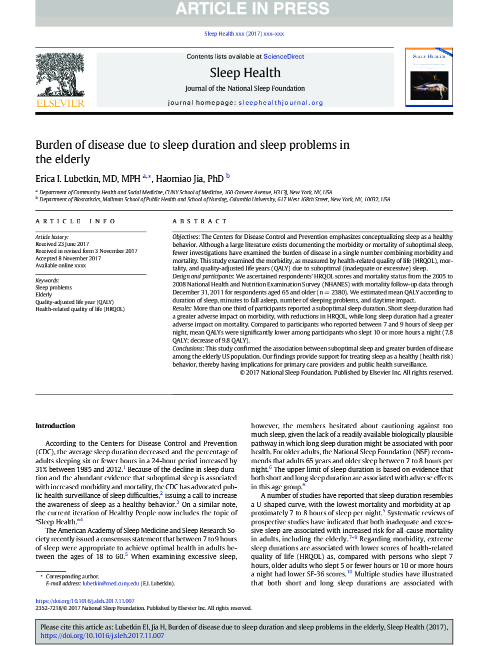 Burden of disease due to sleep duration and sleep problems in the elderly