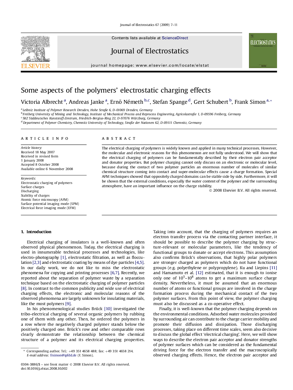 Some aspects of the polymers' electrostatic charging effects