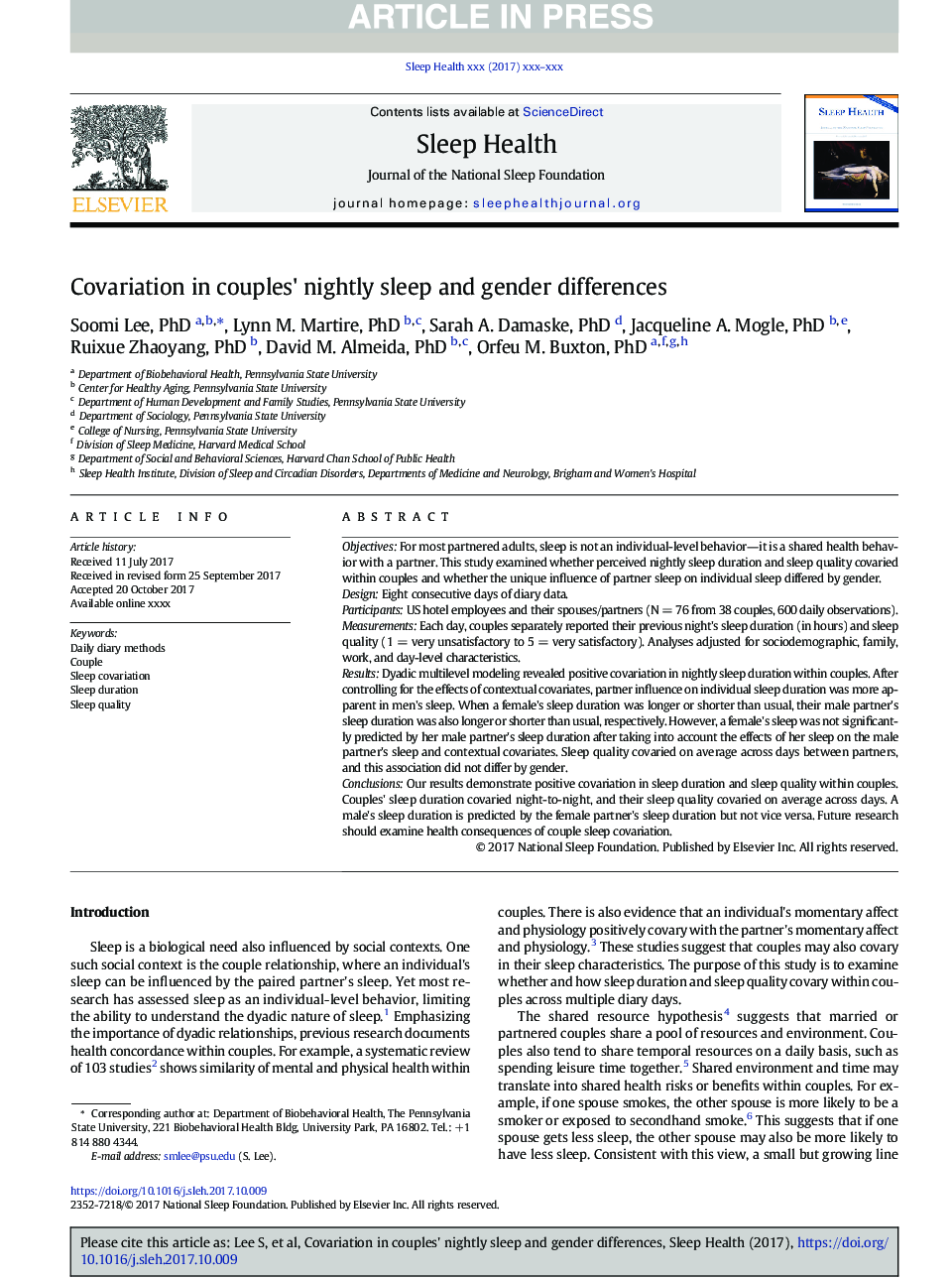 Covariation in couples' nightly sleep and gender differences