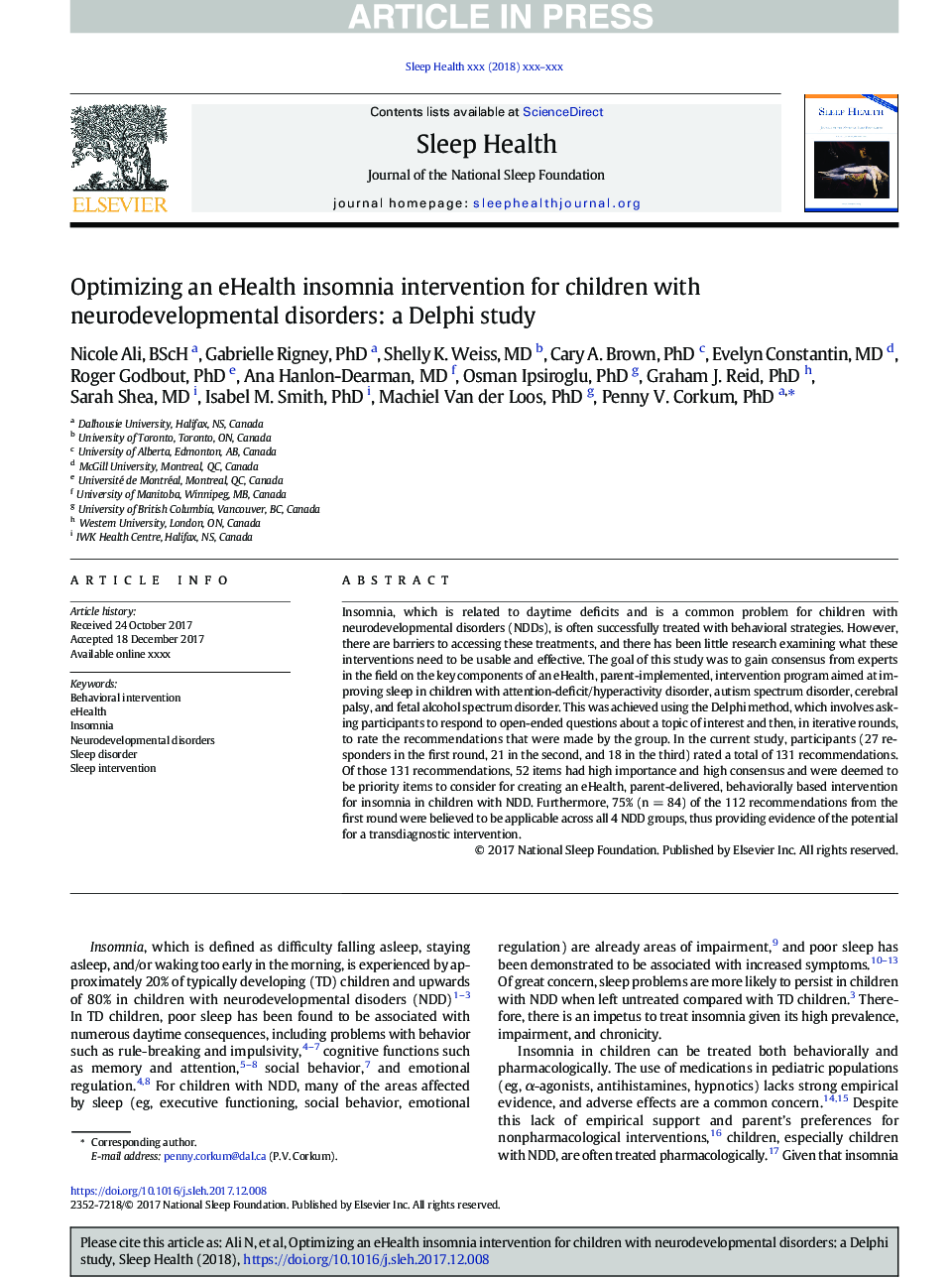 Optimizing an eHealth insomnia intervention for children with neurodevelopmental disorders: a Delphi study