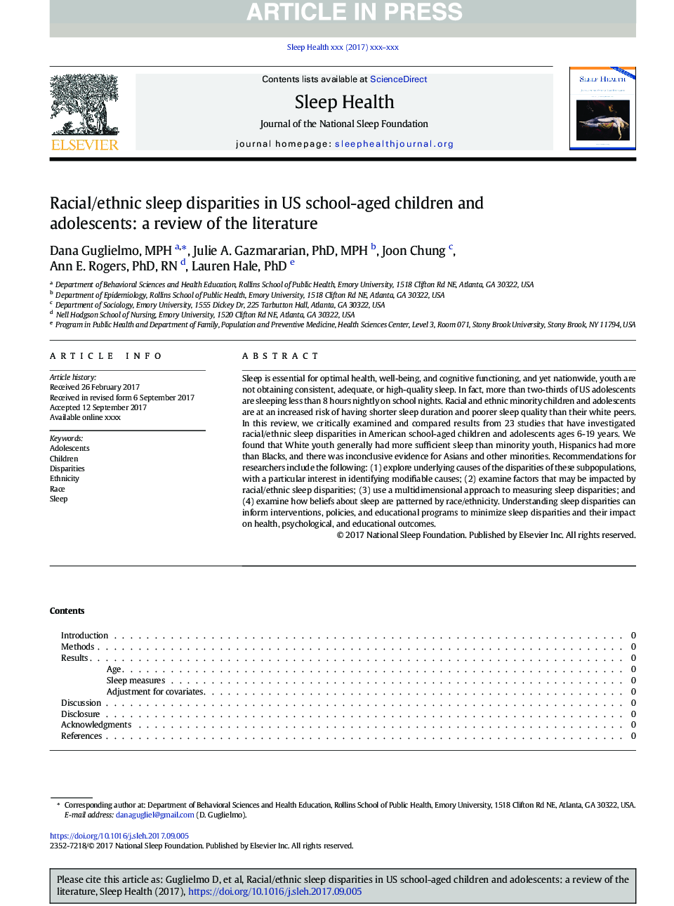 Racial/ethnic sleep disparities in US school-aged children and adolescents: a review of the literature