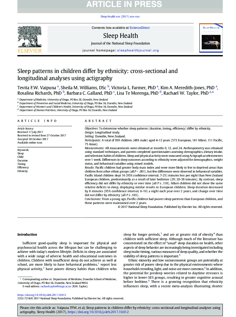 Sleep patterns in children differ by ethnicity: cross-sectional and longitudinal analyses using actigraphy