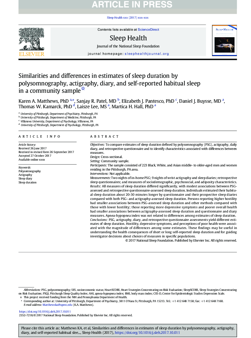 Similarities and differences in estimates of sleep duration by polysomnography, actigraphy, diary, and self-reported habitual sleep in a community sample