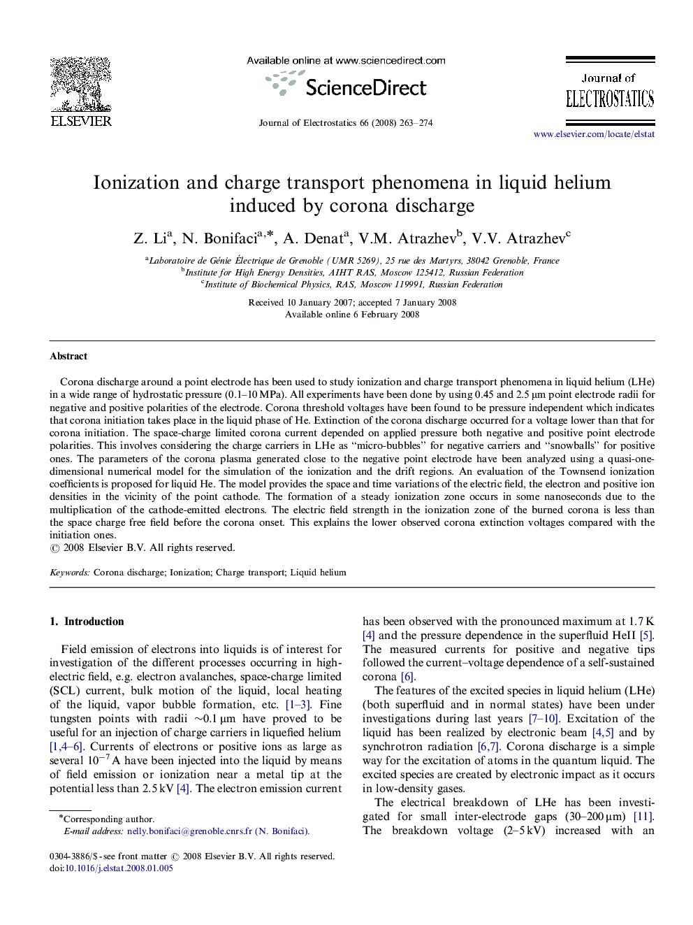 Ionization and charge transport phenomena in liquid helium induced by corona discharge