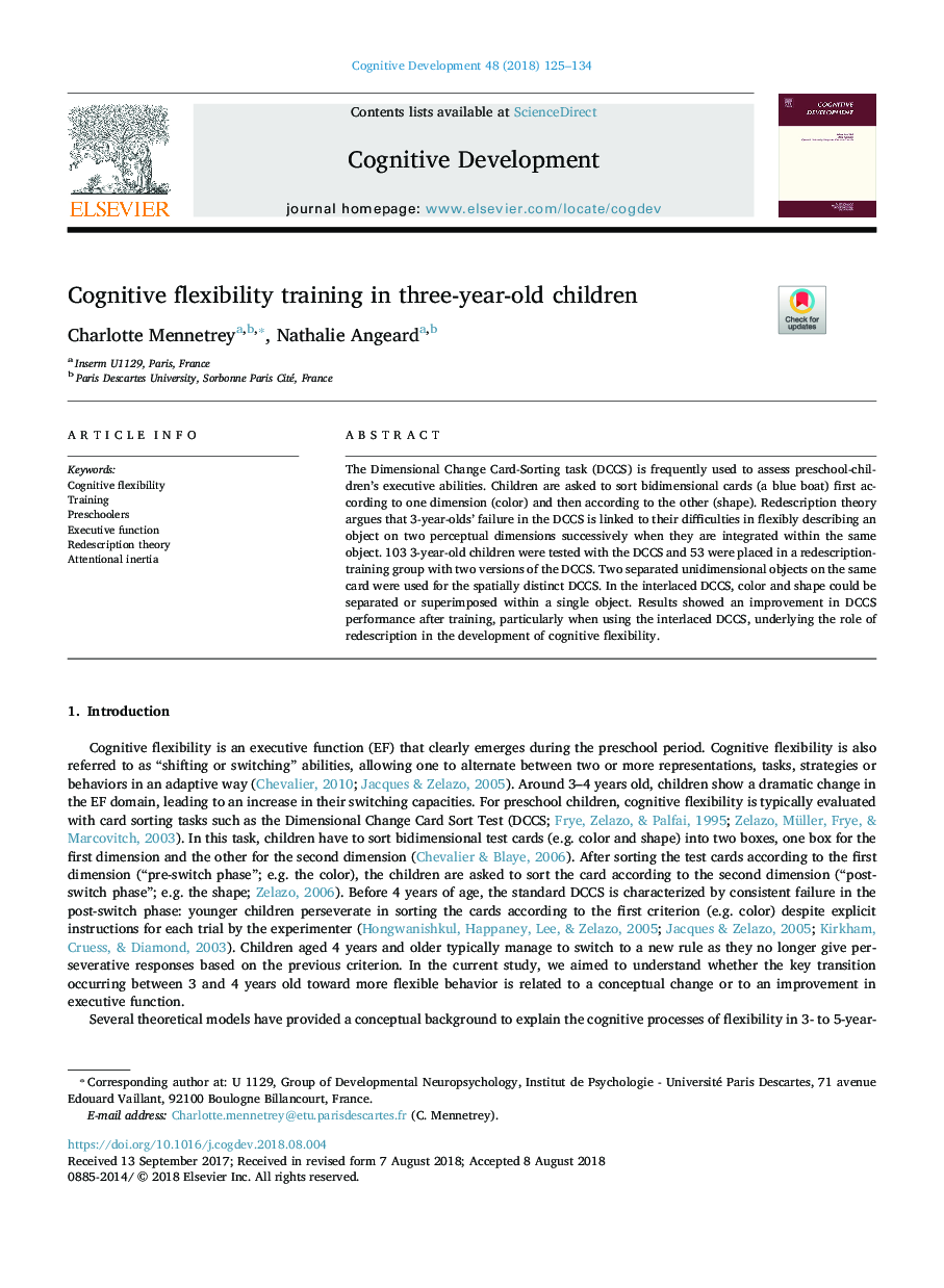 Cognitive flexibility training in three-year-old children