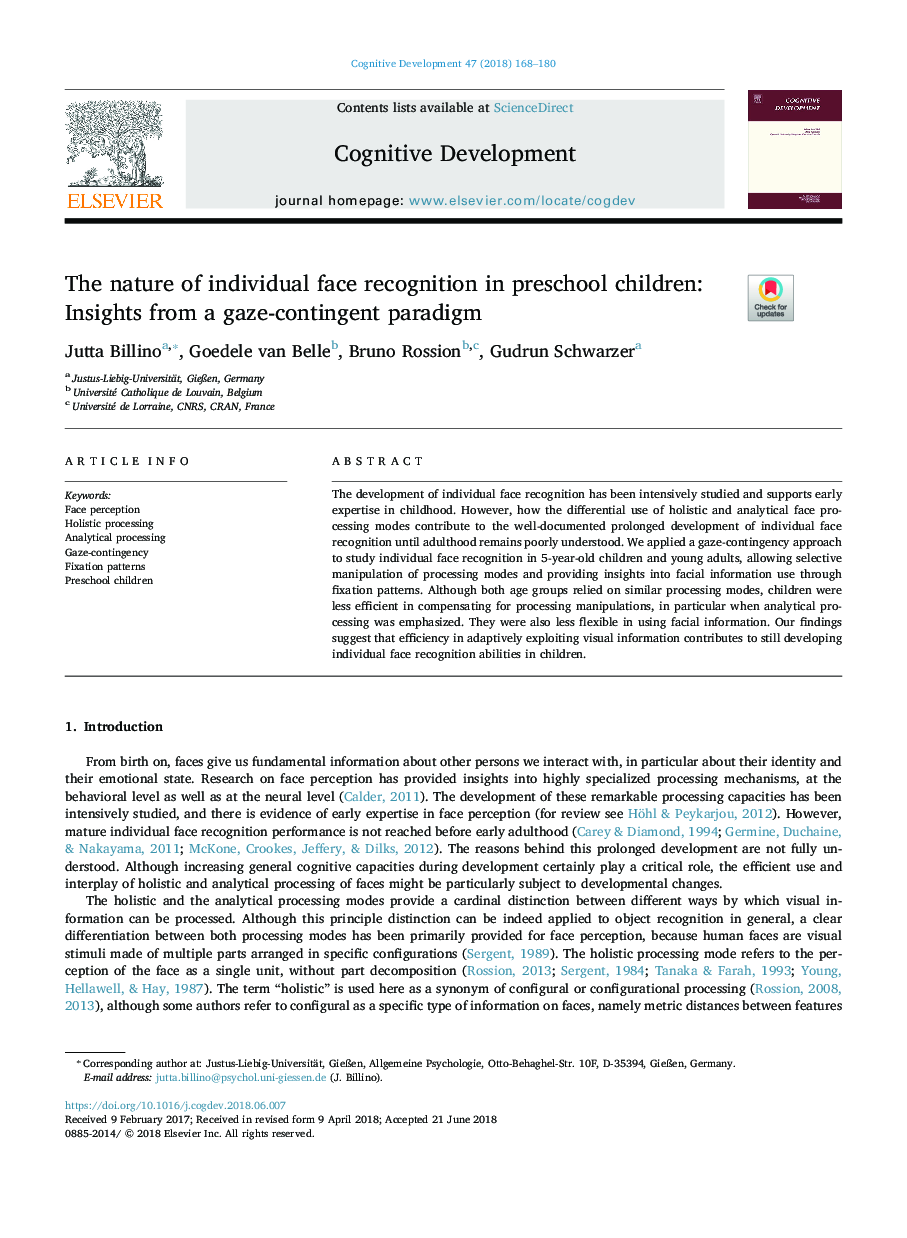 The nature of individual face recognition in preschool children: Insights from a gaze-contingent paradigm