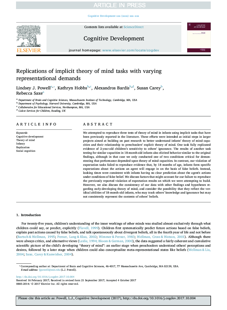 Replications of implicit theory of mind tasks with varying representational demands