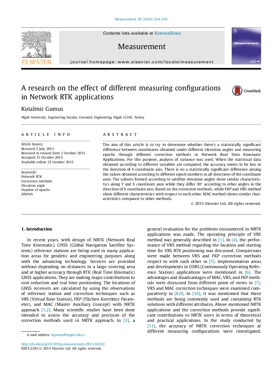 A research on the effect of different measuring configurations in Network RTK applications