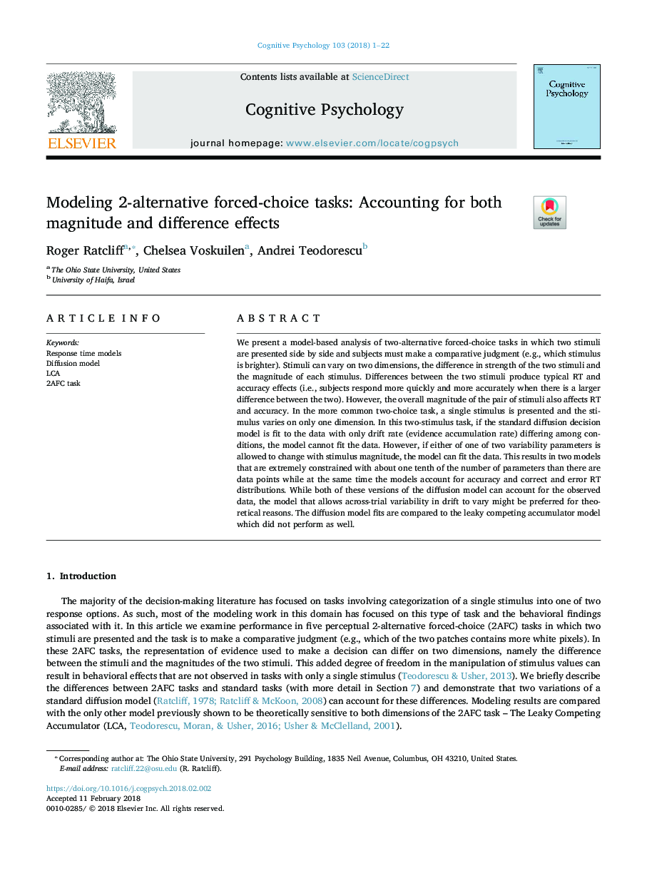 Modeling 2-alternative forced-choice tasks: Accounting for both magnitude and difference effects