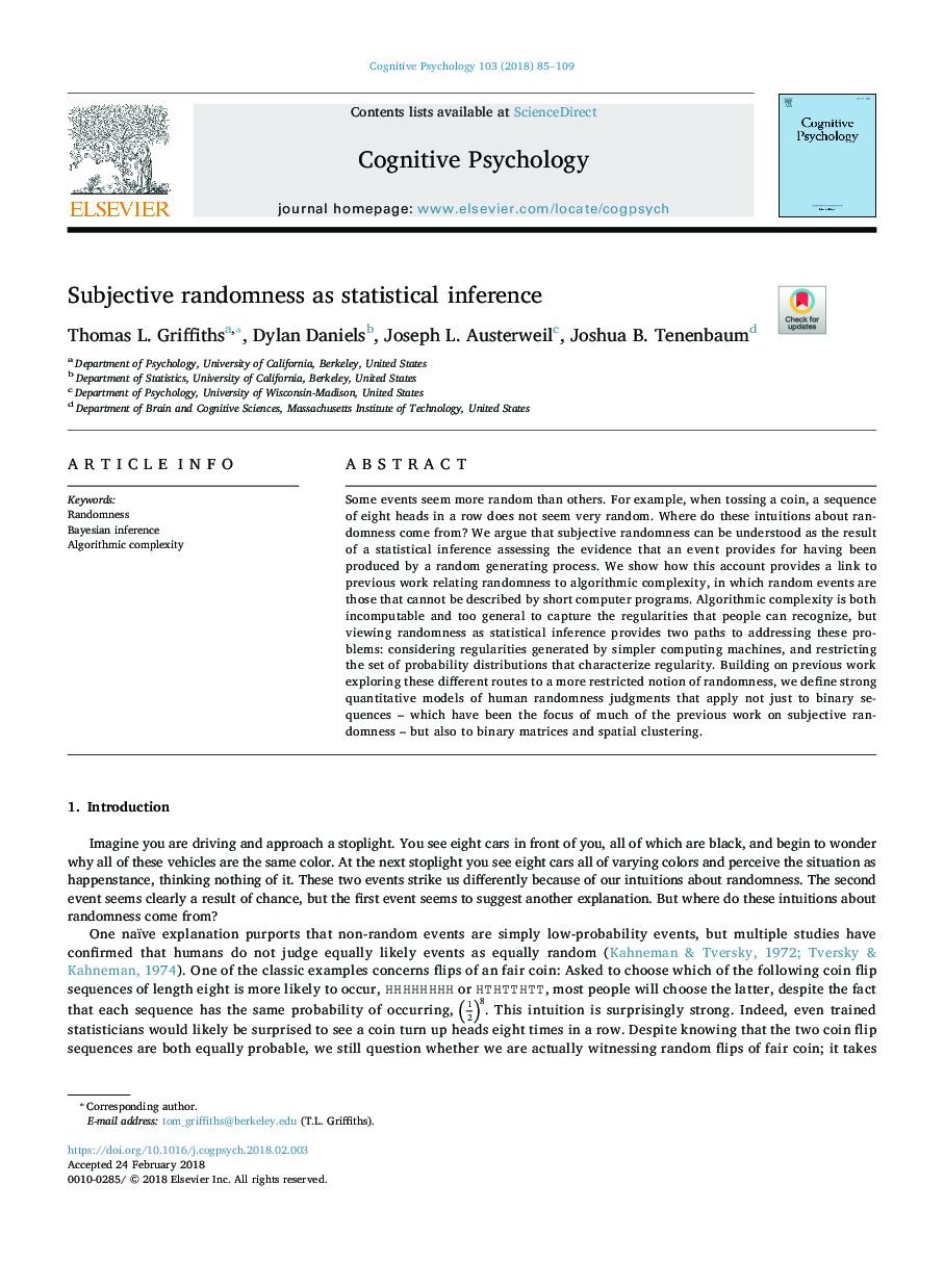 Subjective randomness as statistical inference