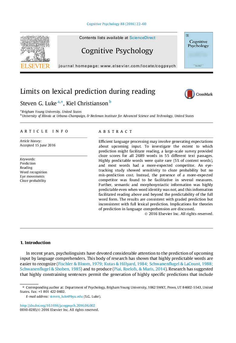 Limits on lexical prediction during reading