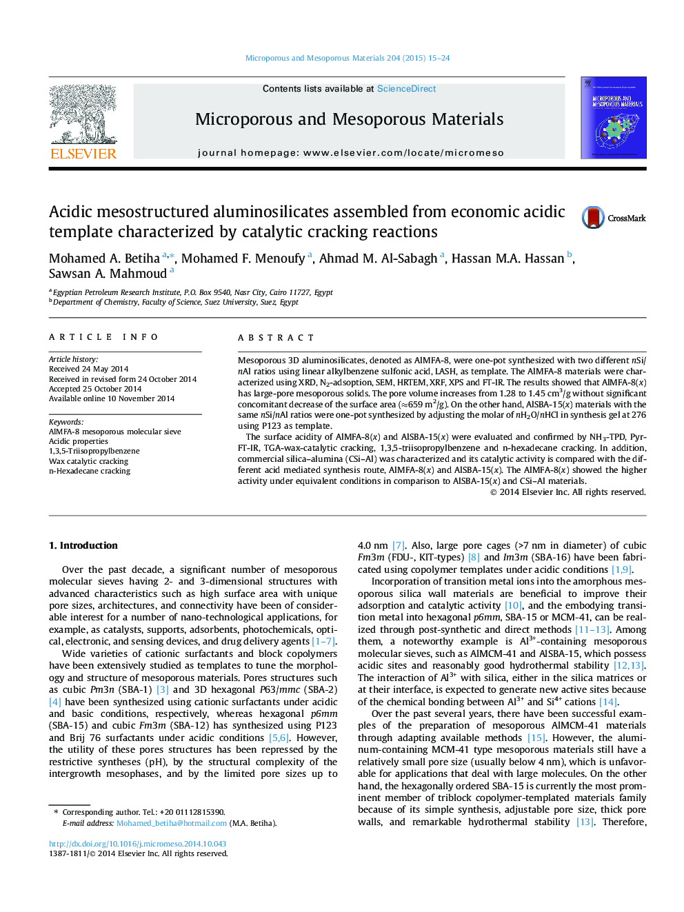 Acidic mesostructured aluminosilicates assembled from economic acidic template characterized by catalytic cracking reactions