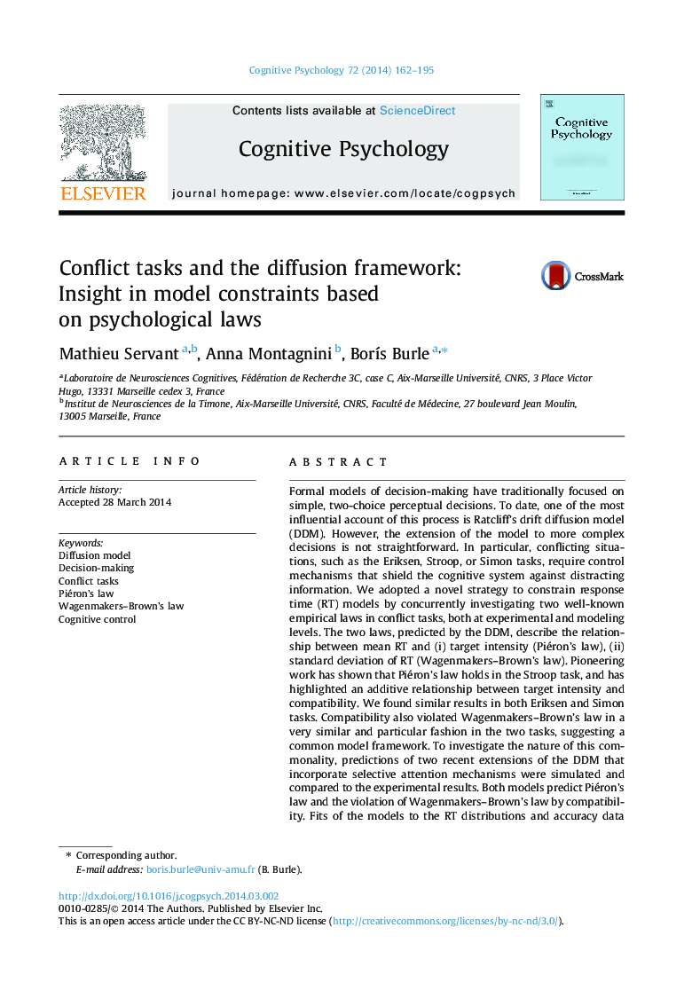 Conflict tasks and the diffusion framework: Insight in model constraints based on psychological laws